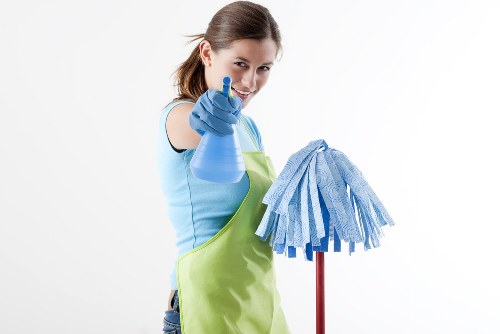Airbnb cleaning supplies and tidy short-let kitchen in N7