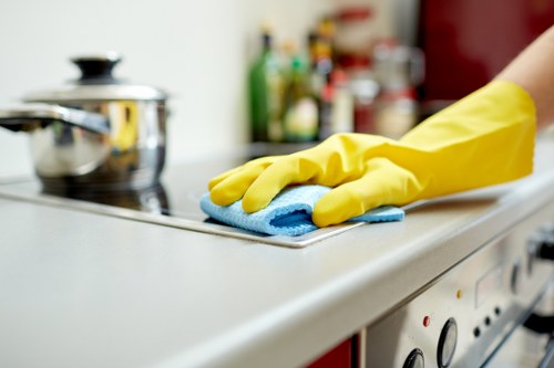 Cleaning newly installed kitchen surfaces after renovation in N7
